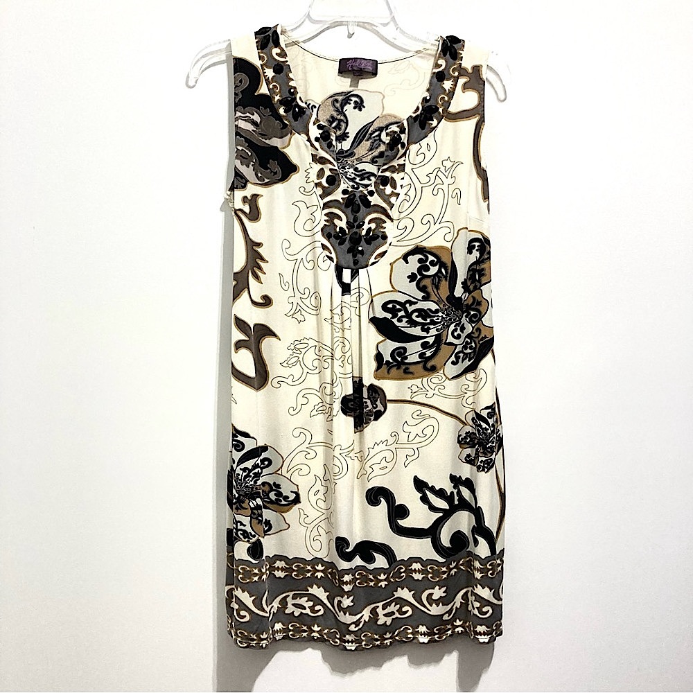 Hale Bob Sleeveless Boho Printed Summer Cream Mini Dress